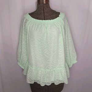 Banana Republic mint green Swiss dot chiffon peasant top